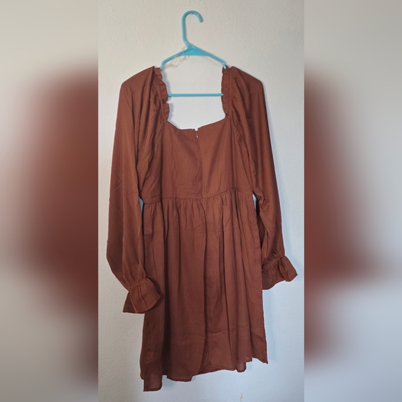 Andrée By Unit Brown Long Sleeve Ruffle Boho Mini Fall Dress New Size Large - Picture 4 of 6